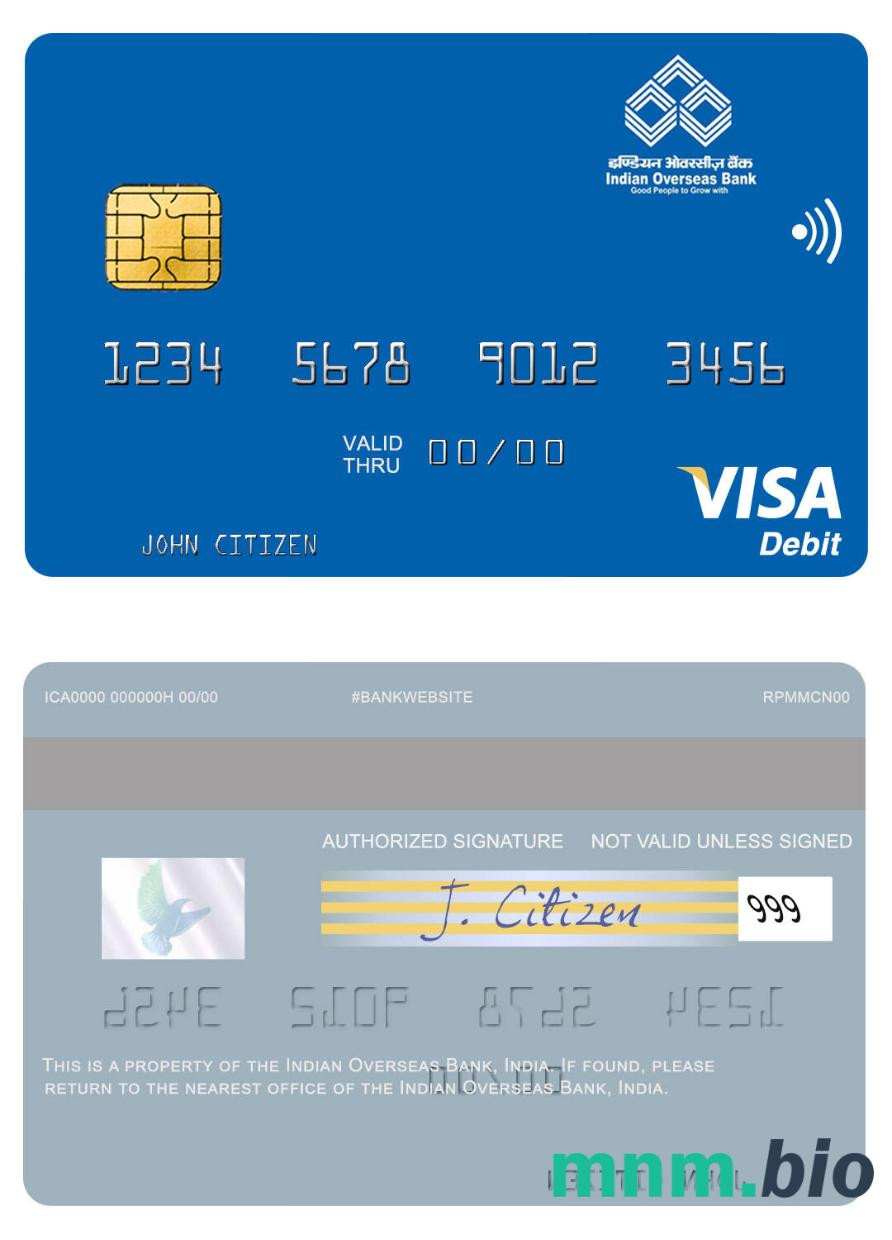 India Indian Overseas Bank visa debet karta przykład w formacie PSD
